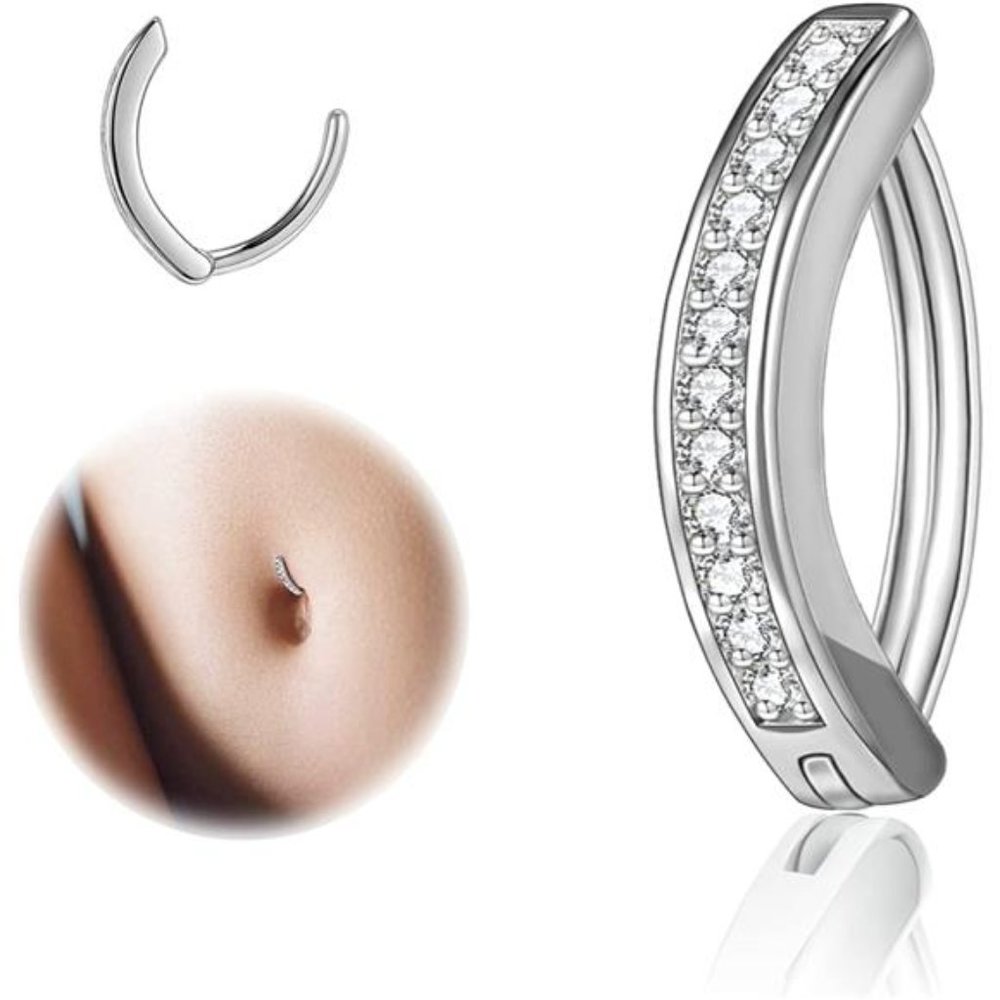 Sterling Silver Diamond Belly Button Rings - Picture 2 of 4